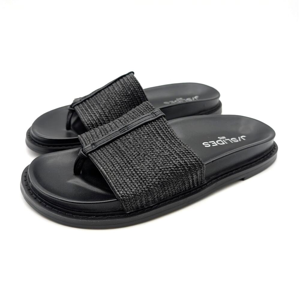 J/Slides Rafina Slide Sandals Open Round Toe Women's Black Size US6.5 EU37.5